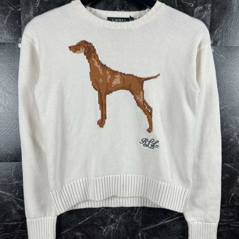 Polo Ralph Lauren Women's Beige Intarsia Vizsla Knit Sweater Small
